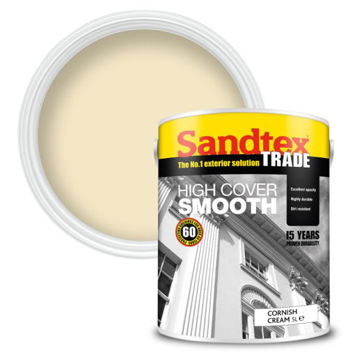 Picture of (DISCONTINUED) Sandtex Trade High Cover Smooth Masonry Paint - 5L - Cornish Cream
