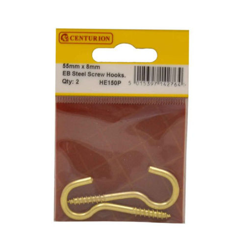 Picture of Centurion Steel Screw Hooks, 55mm x 8mm, Brassed