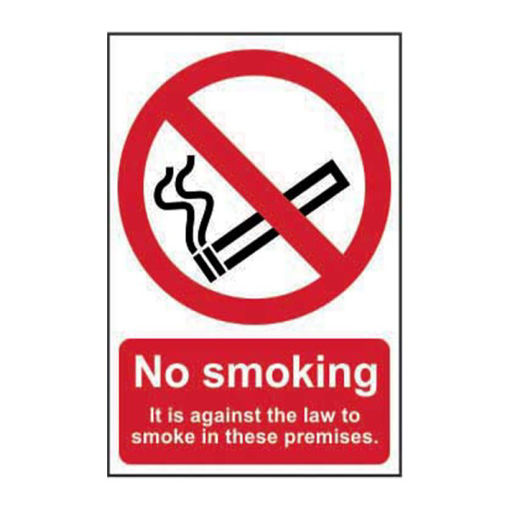 Picture of ‘No Smoking It Is Against The Law To Smoke On These Premises’ Sign, Self-Adhesive Semi-Rigid PVC (200mm x 300mm)