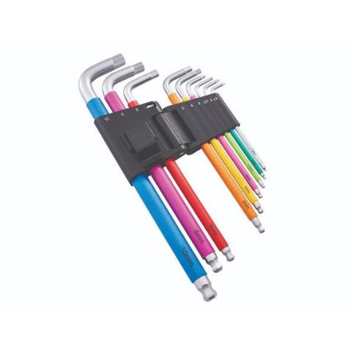 Picture of FAITHFULL 9pce HEXAGONAL KEY SET - COLOUR CODED XMS24HEXKEYS